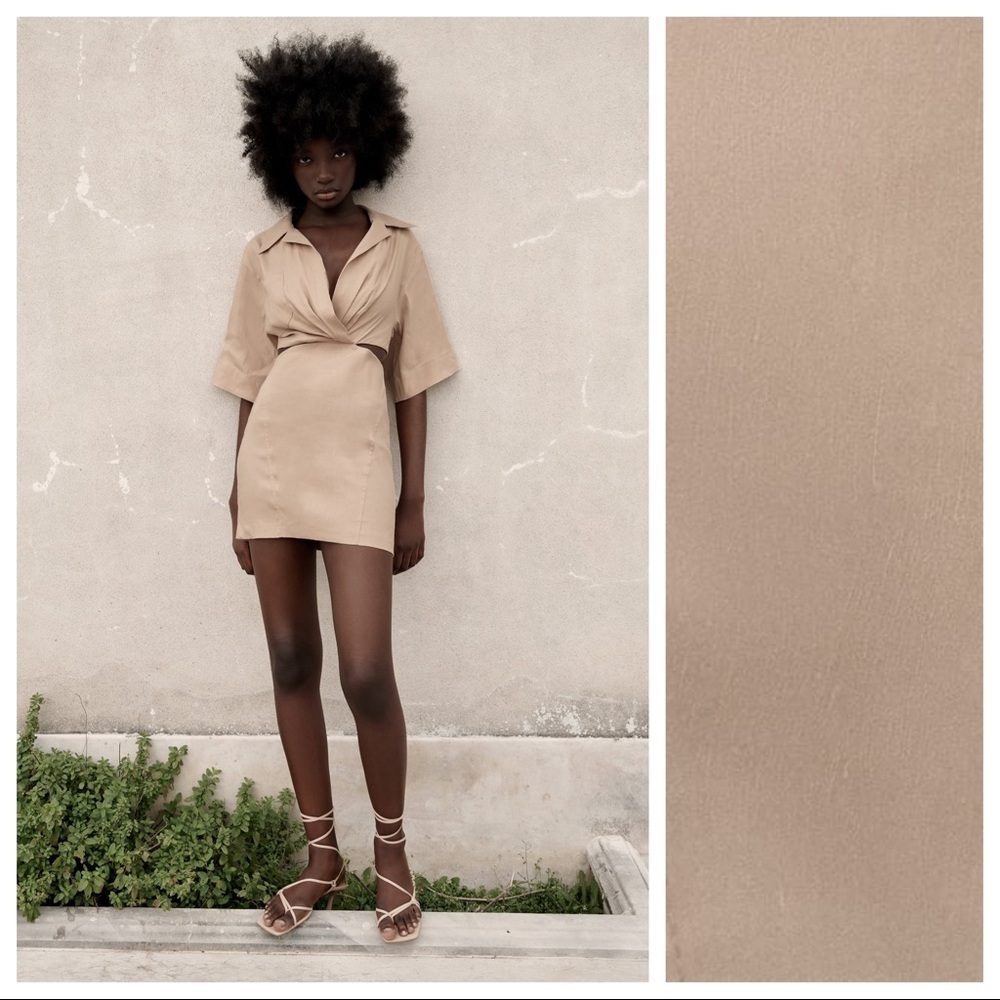 🌹NWT. Zara Sand Cut-out Mini Dress. Size M. - Picture 2 of 10